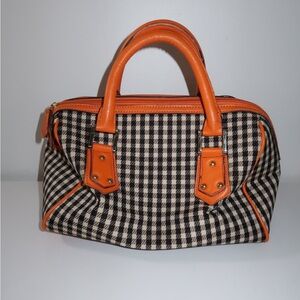 orange and black checkered women's bag | elegant boston bag | vibrant purse